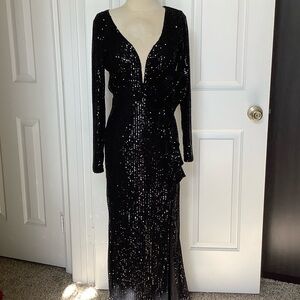 Fashion Nova Black Sequin Evening Gown.
